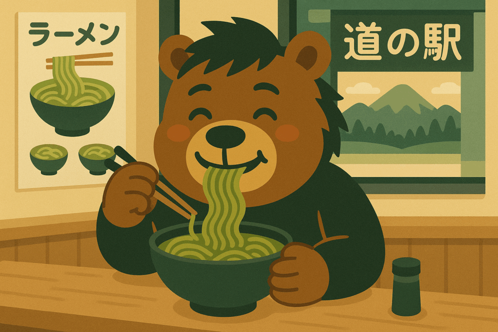 ブロッコリーラーメンを食べるノマドマ