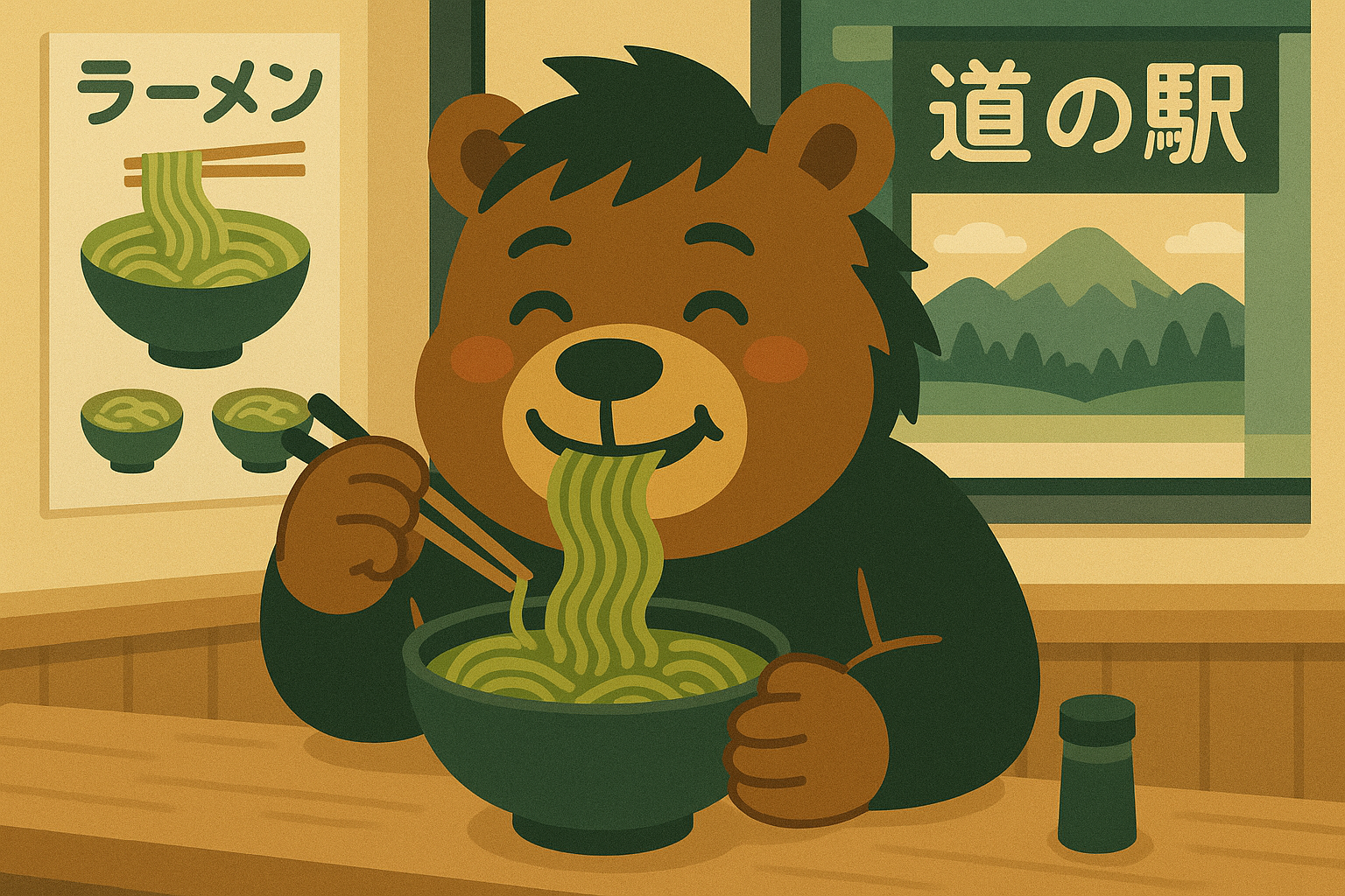 ブロッコリーラーメンを食べるノマドマ